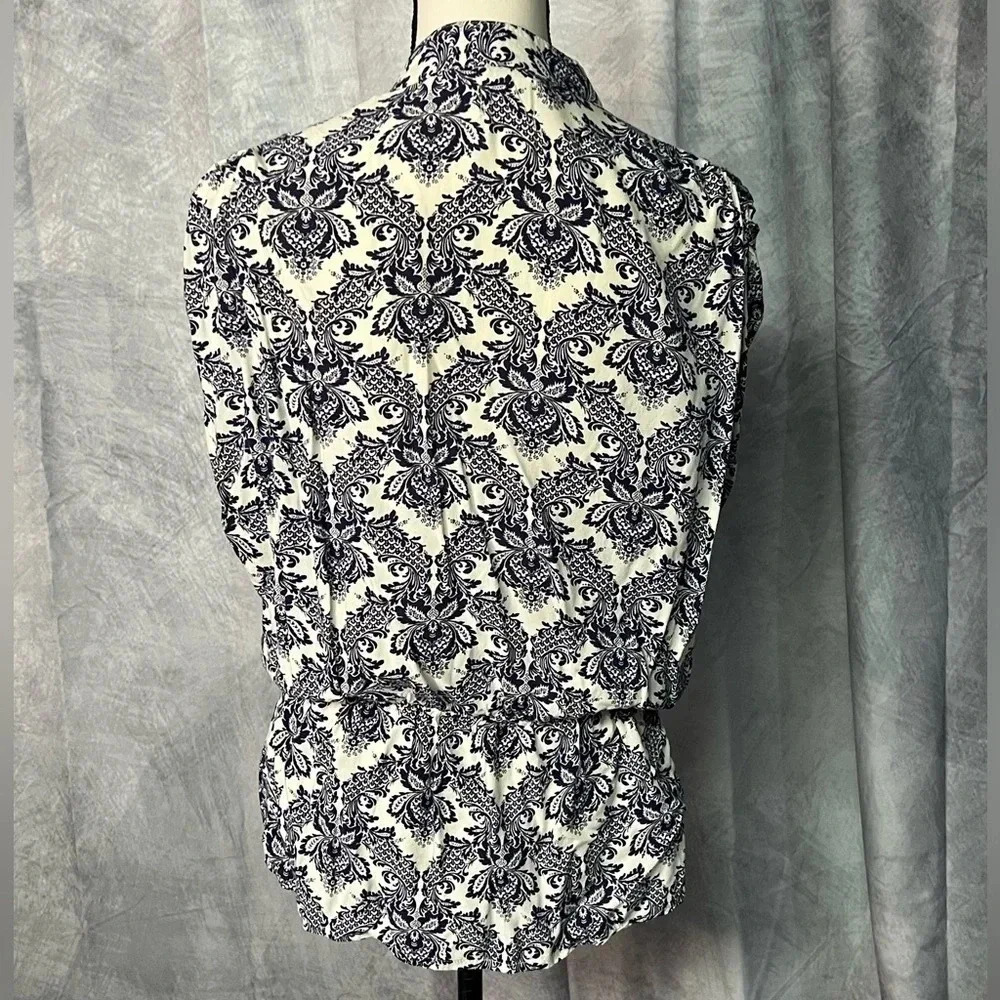 Bench Dolman Sleeve Elastic Waist Peplum Blue & White Toile Blouse - Medium - Picture 4 of 7